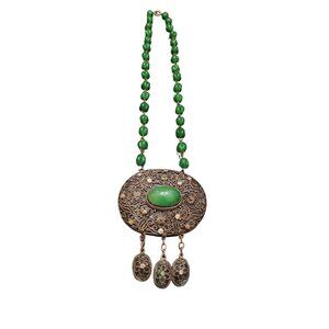 Antique Chinese Export Fluted Glass Pendant Necklace (A2542)